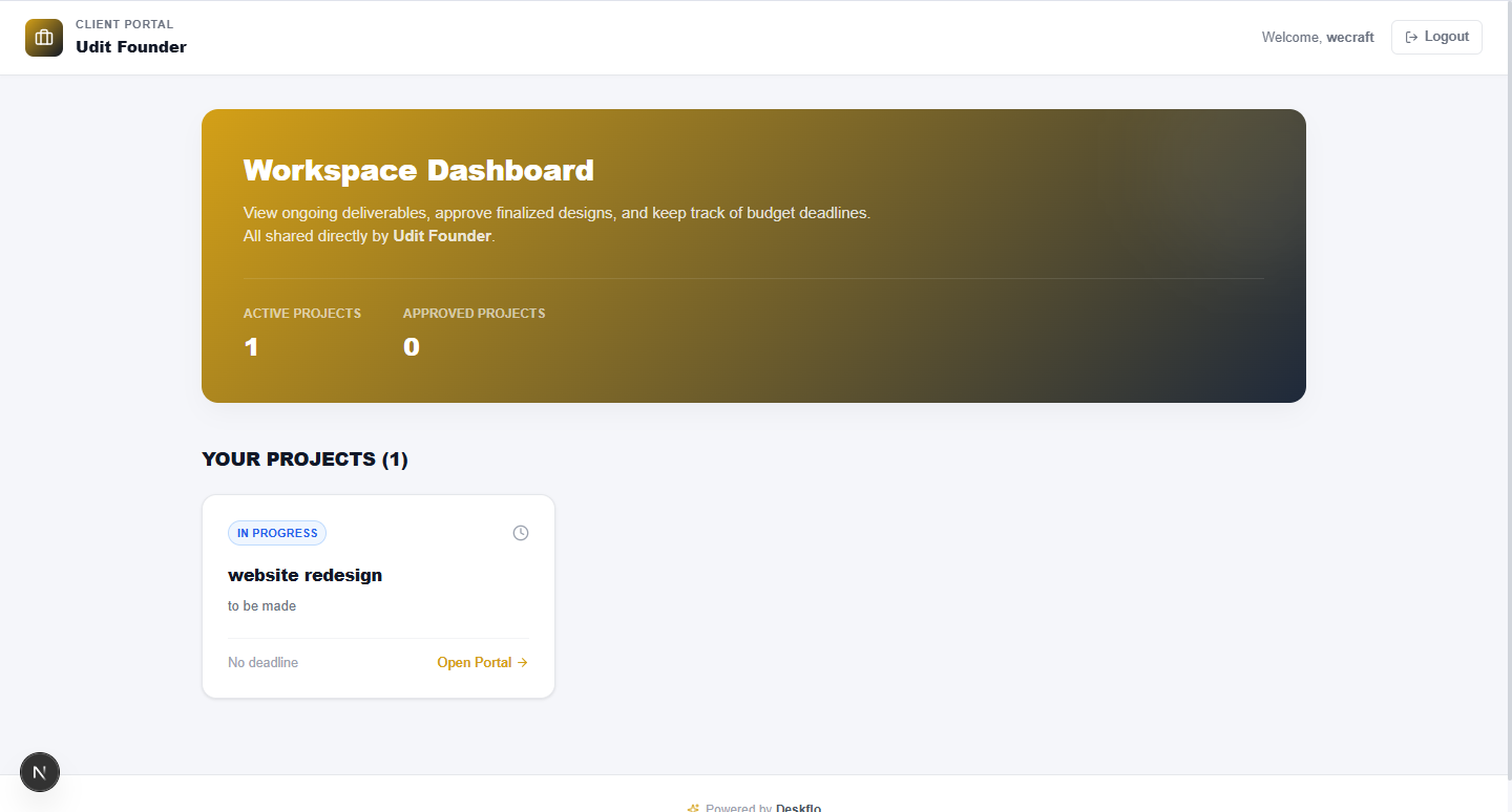 Deskflo client project view with approve button